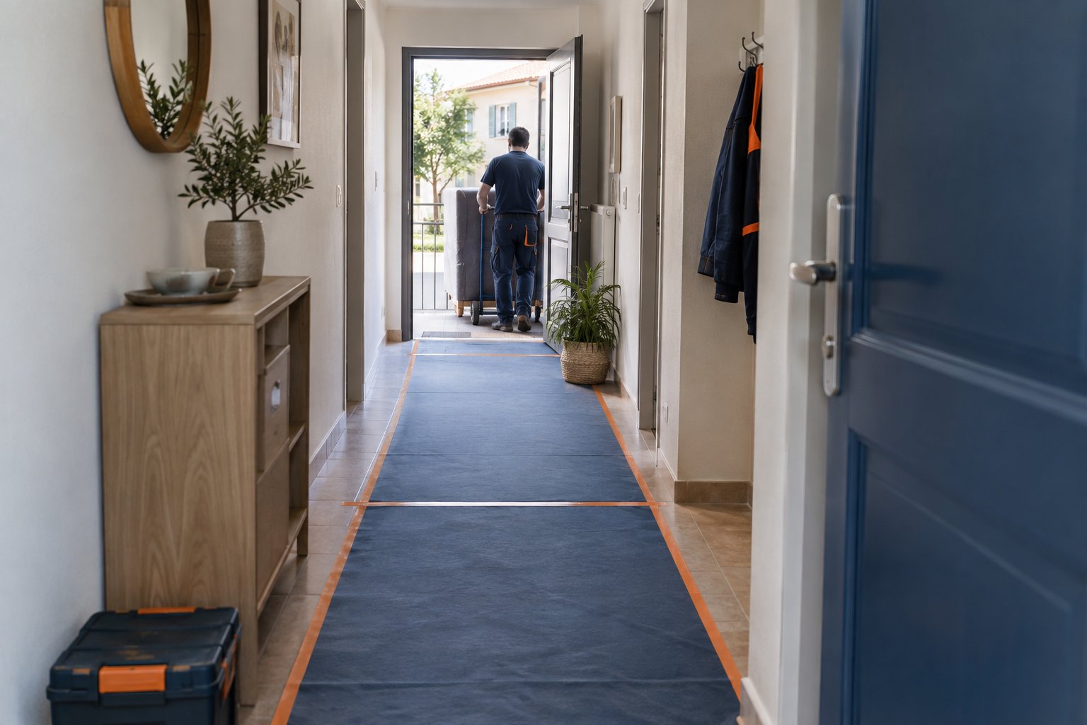 Protéger les zones de passage Protéger les zones de passage dans un logement ou un espace de préparation.